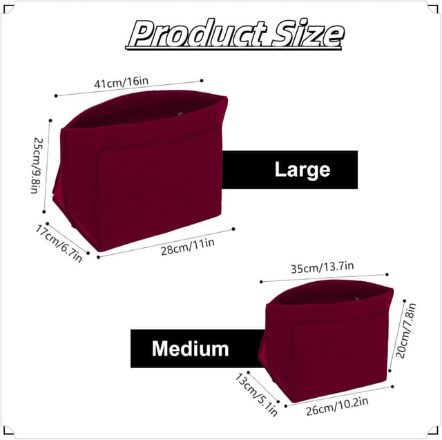 Detalle 2 de HYEPNED Bag Wallet Insert Organizer (Burgundy, L) with 7 Compartments for Longchamp totes