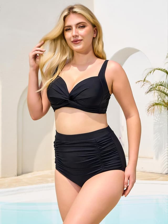 Detalle 2 de Ocean Blues Women’s High Waisted Tummy Control Bikini Bottoms with Ruched Retro Fit