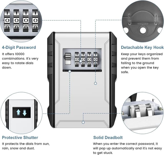 Detalle de Mejasg wasserdichter Schlüsseltresor mit 4-stelligem Zahlencode und abnehmbaren Haken