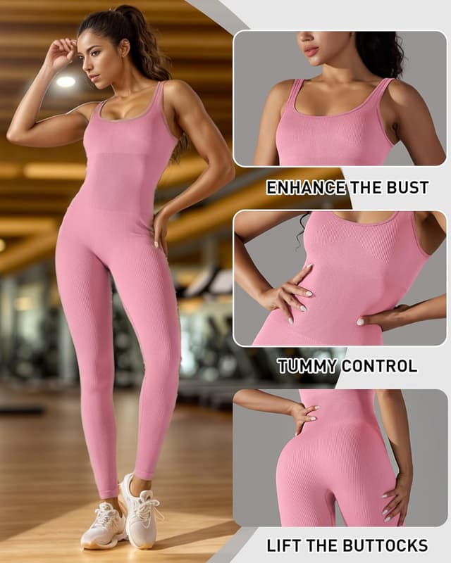 Detalle de Merlvida Sport-Jumpsuit für Damen mit abnehmbaren Brustpolstern (90% Nylon, 10% Elasthan)