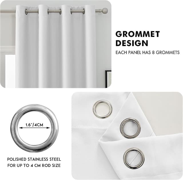 Detalle de Ystyle Rideau occultant imperméable isolant thermique et phonique (lot de 2) 140 x 260 cm, blanc