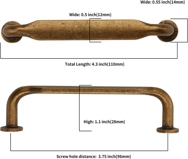 Detalle de Amerdeco set da 10 maniglie antiche in bronzo per mobili da cucina, interasse fori 96 mm