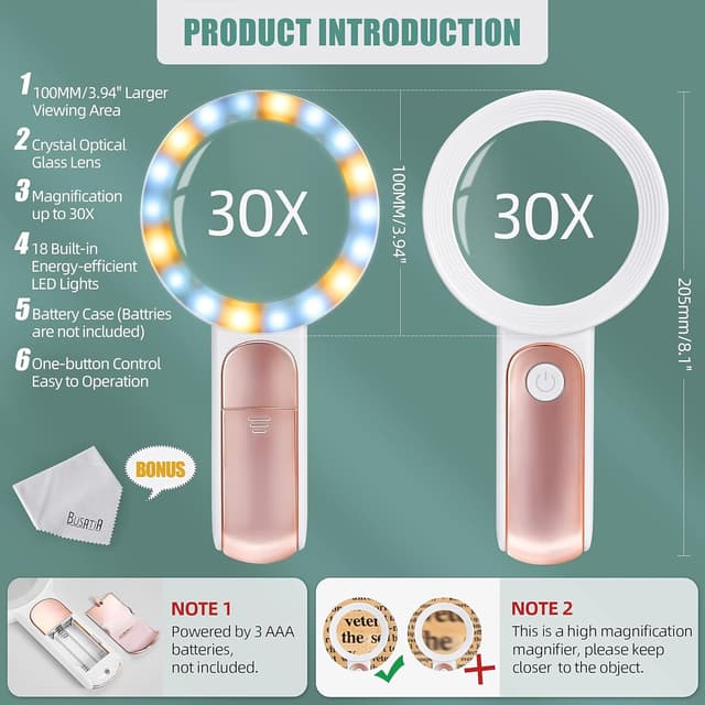 Detalle 2 de BUSATIA Lente di Ingrandimento 30X Illuminata con 18 LED e vetro ottico
