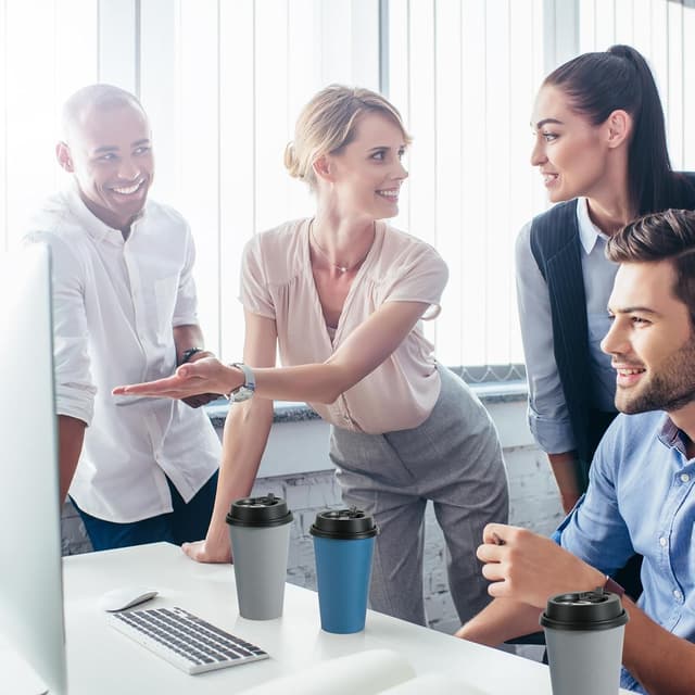 Thumbnail 6 de LITOPAK 100-Pack 16 oz Disposable Paper Coffee Cups with Lids (Blue/Gray)