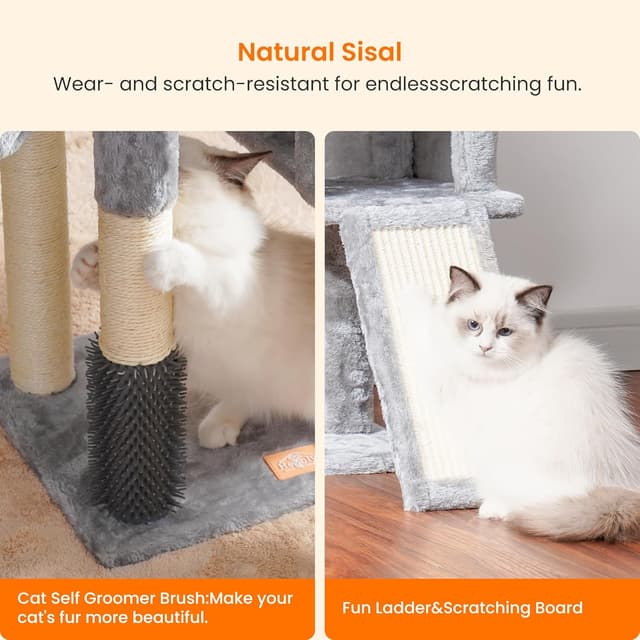 Thumbnail 6 de Heybly 108cm Cat Tree with Self Groomer Brush and Kitty Condo (Light Gray HCT005SW)