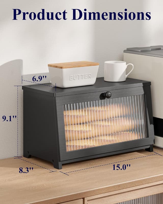 Detalle 2 de Kitsure Wooden Bread Box with Magnetic Acrylic Door and Large Capacity Storage