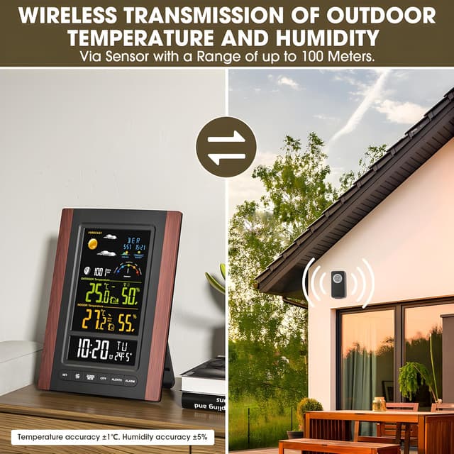 Detalle de Stazione meteo radio con sensore esterno: temperatura e umidità interno/esterno con orologio DCF e previsioni