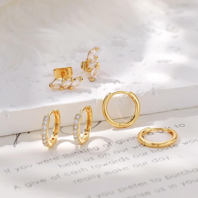 Thumbnail 6 de 3 Paar Ohrringe Set aus Silber 925 mit 14K vergoldeten Kreolen & Anhänger