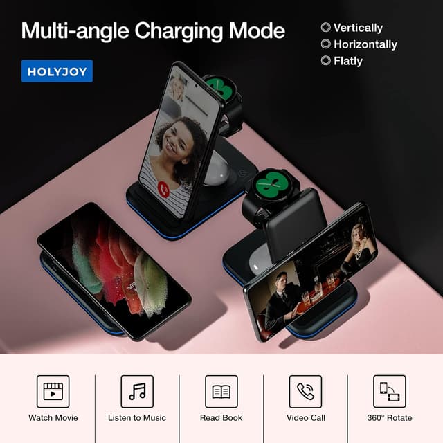 Detalle 2 de HOLYJOY Foldable 3-in-1 Wireless Charger for Galaxy