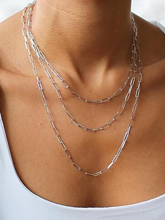 Detalle de FOCALOOK Gliederkette Damen aus 316L Edelstahl – Trombone-/Büroklammer-Kettenglieder, 3 mm breit