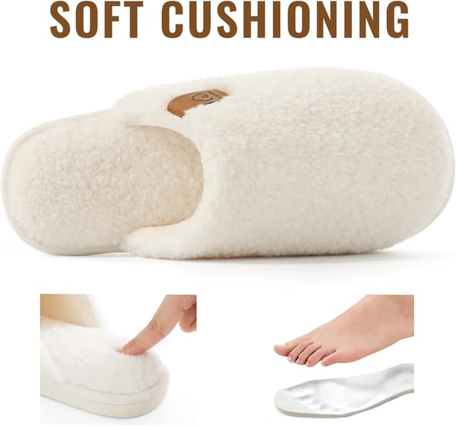 Detalle de Evshine Women’s Fuzzy Slip-on Memory Foam House Slippers (Closed Toe)