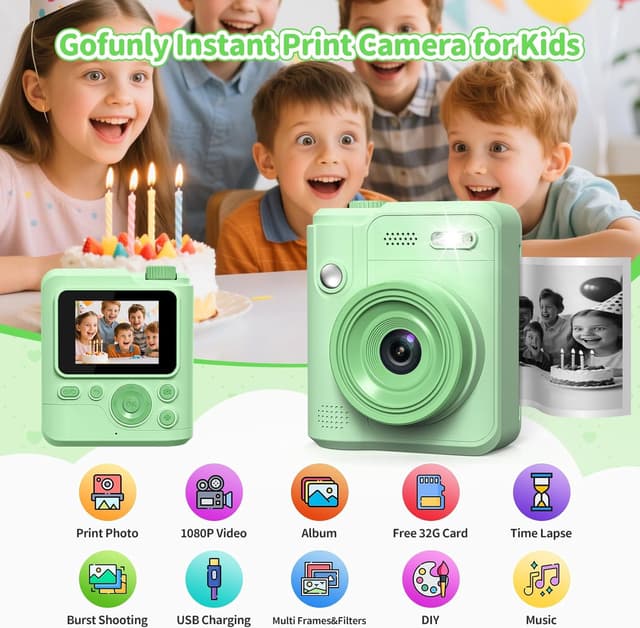 Detalle 2 de Gofunly Sofortbildkamera für Kinder (1080P, 32 GB) inkl. Druckpapier – Kamera zum Sofortausdrucken für 3–12 Jahre