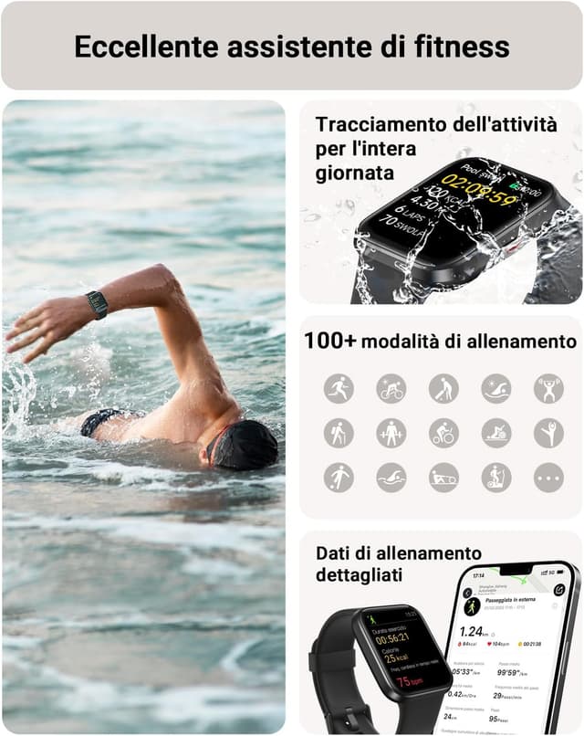 Detalle de Tensky Smartwatch Uomo 1,85” con Alexa integrata, chiamate Bluetooth e monitoraggio SpO2