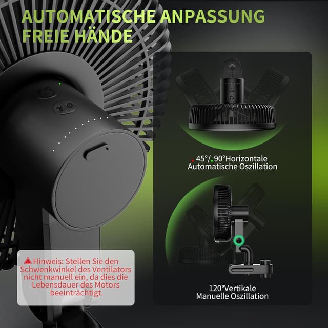Detalle de FanGoFast Grow-Clip-Ventilator mit Oszillation und EC-Motor (10 Geschwindigkeiten) – 20 cm, 561 m³/h