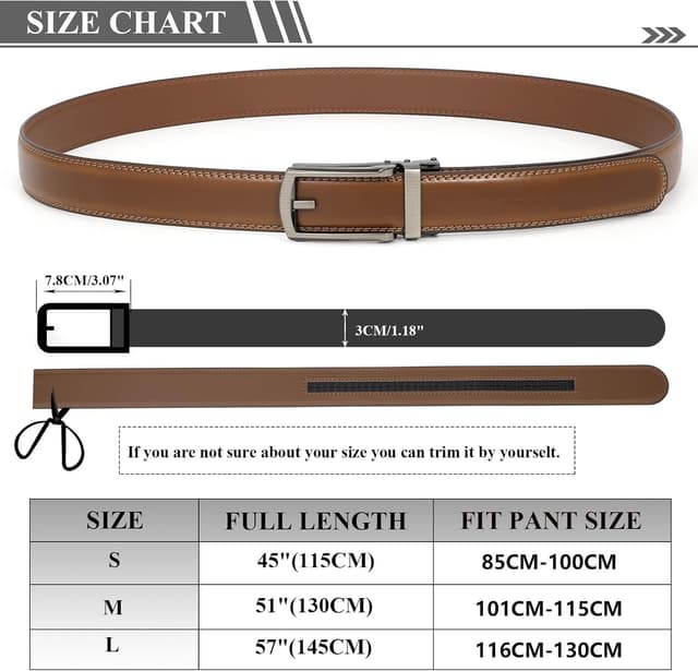 Detalle de JASGOOD Men’s Genuine Leather Ratchet Belt (Cowhide) with Open Buckle, 33/35mm