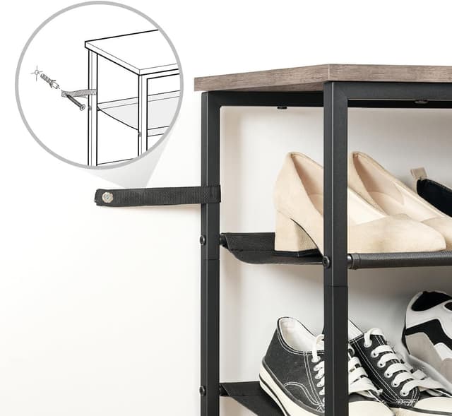 Detalle de HOOBRO scarpiera a 4 ripiani EBG47XJ01G1 in tessuto Oxford e piano in legno, stile industriale grigio talpa