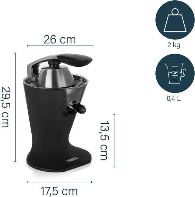 Detalle de Princess spremiagrumi a leva 300 W in acciaio inox nero opaco 201857