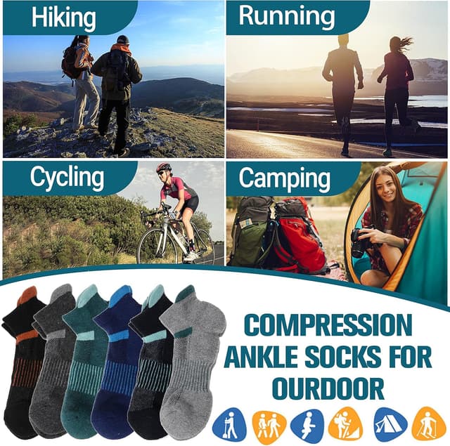 Thumbnail 6 de Anlisim 6 Pairs Merino Wool Ankle Running & Hiking Socks with Compression Support
