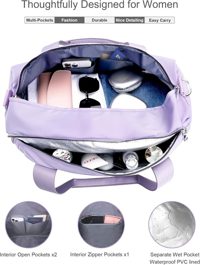 Detalle de Sac de sport femme 19 Pouces 25 L avec compartiment à chaussures et poche imperméable (49x20x25 cm)