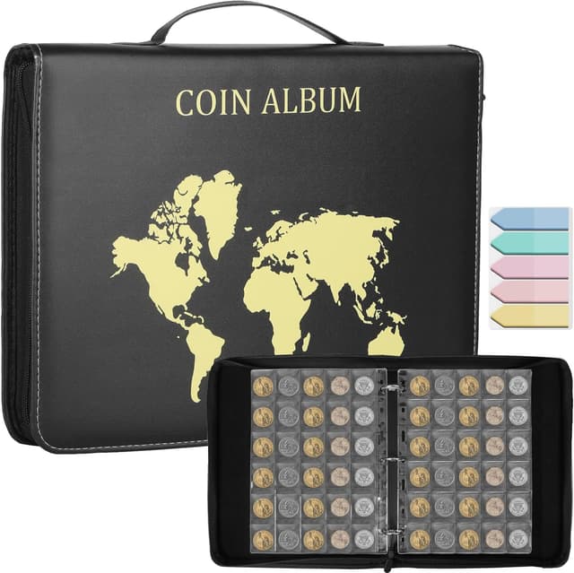 Detalle de KOMABLEN 480 Tasche Raccoglitore Monete con Cerniera, 16 Pagine 35x35 mm