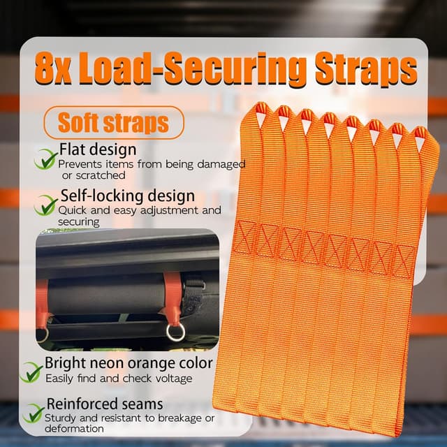 Detalle de Dryxog 8 Stück Zurrschlaufen (20,5 cm) aus weichem PP – Koffergurt, Spanngurt für Ladungssicherung