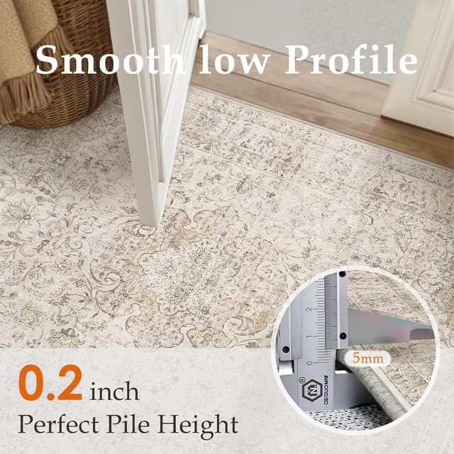 Thumbnail 6 de HUGEAR Vintage style beige large area rug (160x230cm) with non-slip TPR backing