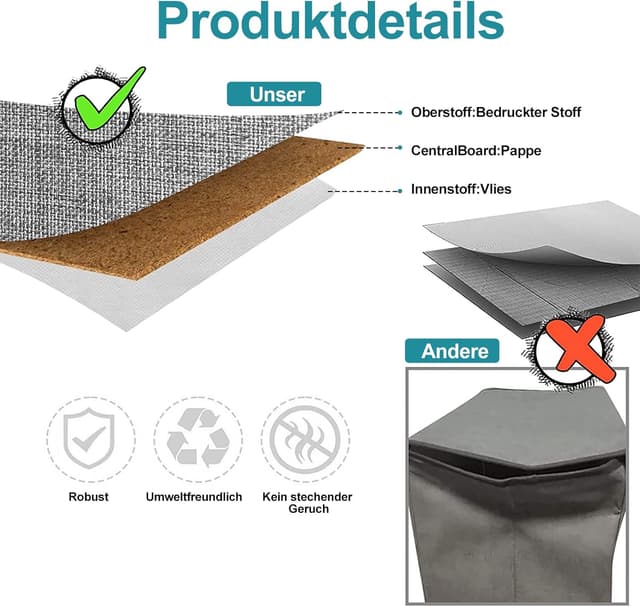 Detalle de VERONLY Aufbewahrungsbox Spielzeugkiste mit Deckel (83 l), faltbar und mit Tragegriffen – hellgrau