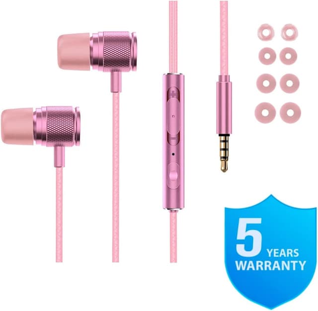 Detalle 2 de LUDOS Ultra Wired Earbuds (In-Ear) with Microphone, Noise Isolating, Memory Foam Tips, 5-Year Warranty — Pink