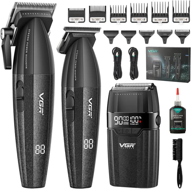 Detalle de VGR 640S3 Professional 3-in-1 Hair Cutting Kit (9000RPM) with Trimmer & Foil Shaver, Cordless Men’s Barber Set — Black
