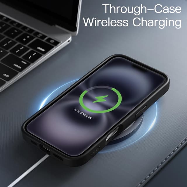 Detalle 2 de JETech Matte Case for iPhone 16 Plus (6.7-inch) – Shockproof Military Grade Drop Protection, Frosted Translucent Back (Black)