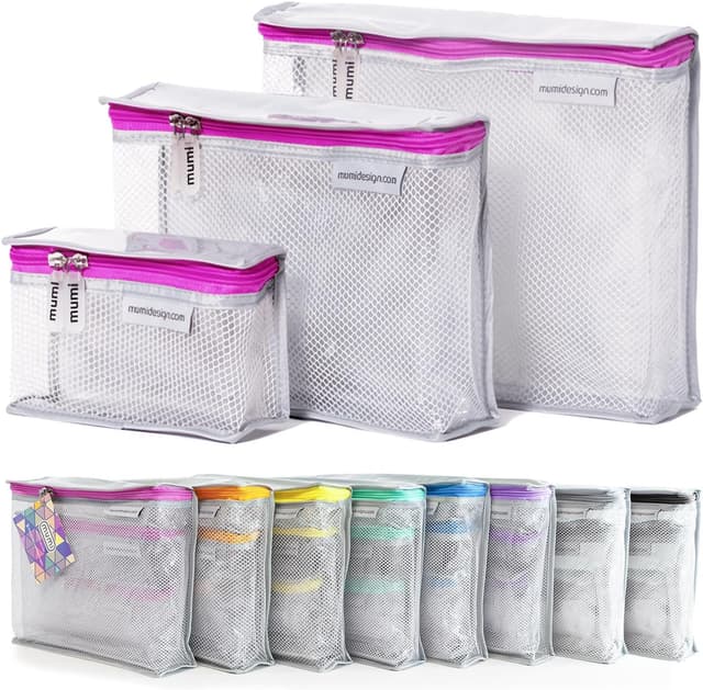 Detalle de MUMI Travel Toiletry Bag Set of 3 (Pink) — Clear, TSA-Approved Toiletry Pouches for Women