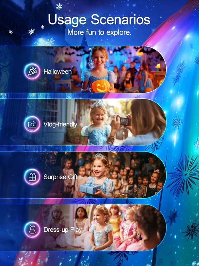 Detalle de BLINGCOS Prinzessin Kleid für Mädchen mit Musik-Sync & App-Steuerung (6-teiliges Zubehör) für Halloween, Weihnachten & Karneval