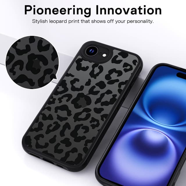 Detalle de Coque XTCASE iPhone 16e / 17e aesthetic mode léopard, translucide mate, avec bumper TPU antichoc