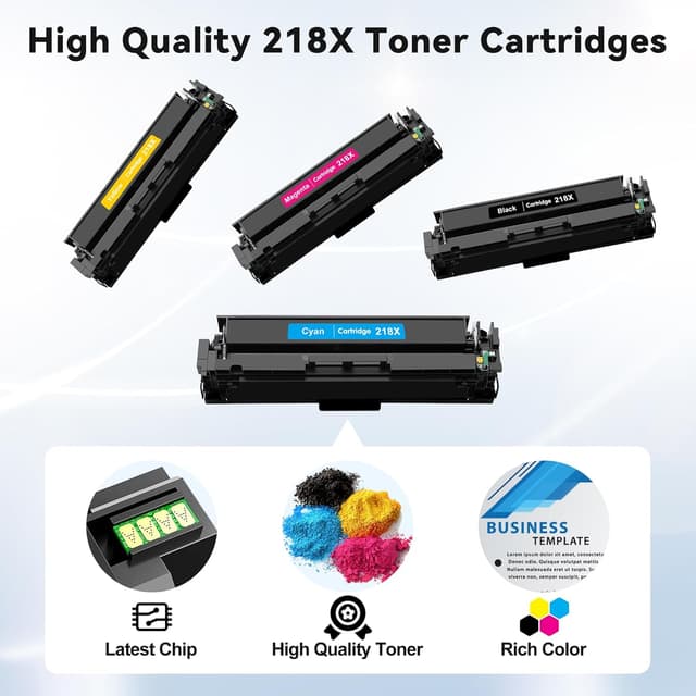 Detalle 2 de 218X Toner Cartridges 4-Pack (Black, Cyan, Yellow, Magenta) Compatible for HP 218A/218X for Color LaserJet Pro 3201dw & 3301 Series