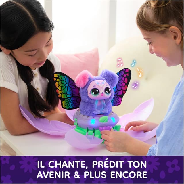 Detalle 2 de HATCHIMALS Bloomables Ma Fleur Magique PuppyFly : peluche interactif à transformation (100 sons & réactions)