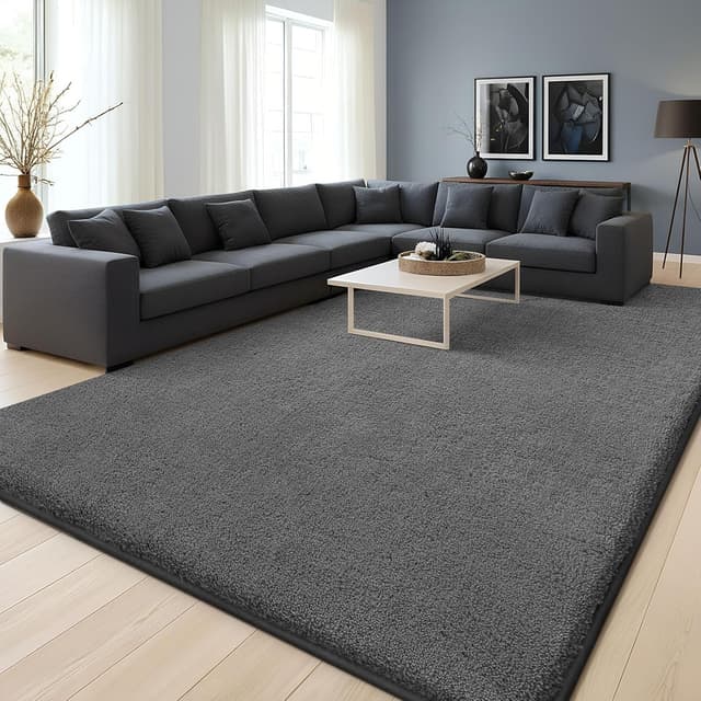 Detalle de Homaxy Modern Rugs dark grey soft shaggy large rug (240x340cm) with non-slip backing