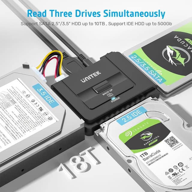 Detalle 2 de Unitek USB 3.0 to IDE & SATA Converter External HDD Adapter Kit (One Touch Backup, 12V/2A Power)