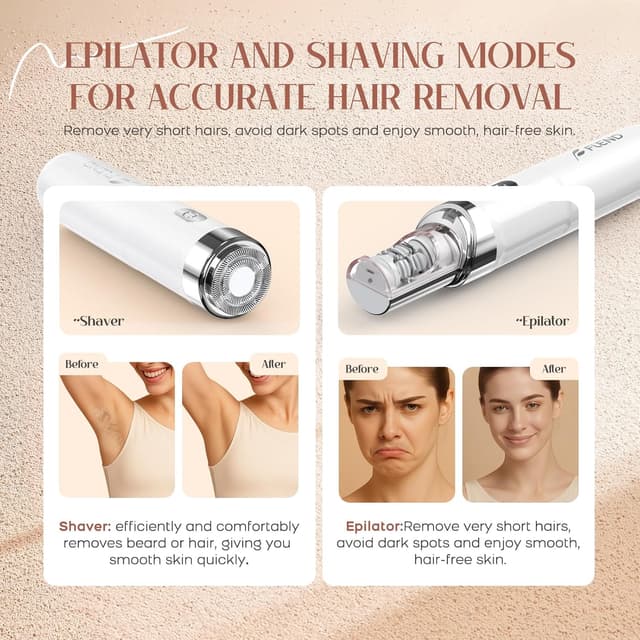 Thumbnail 2 de Facial Hair Remover for Women (2-in-1 Epilator + Face Shaver) with LED Light, USB Rechargeable – White