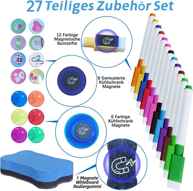 Detalle de Prelisee 4er Set Magnetischer Whiteboard-Wochenplaner (bilingual DE/EN) für Kühlschrank, 42×30 cm