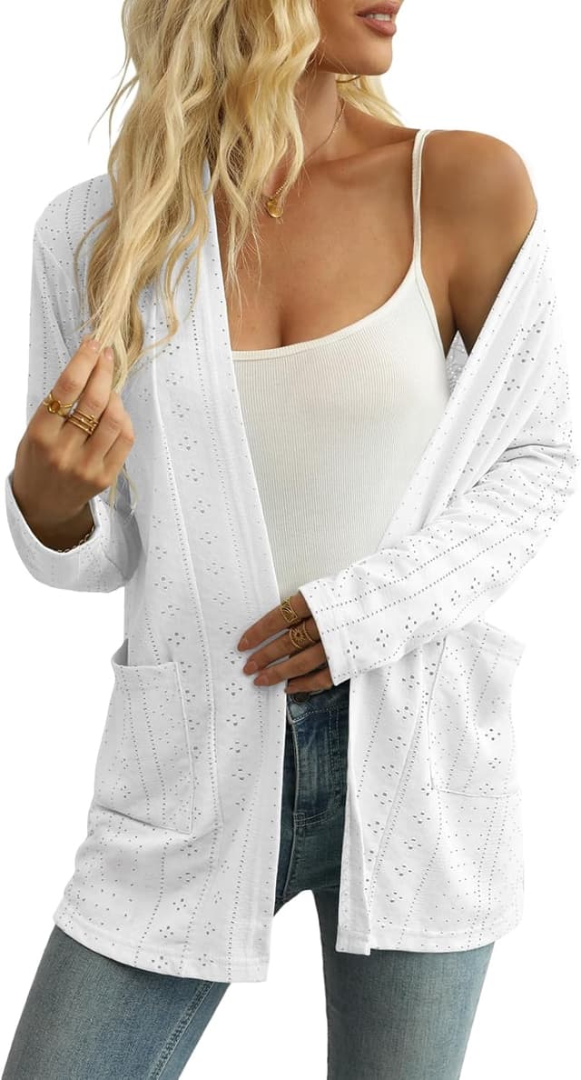 Detalle de Yincro Women’s Lightweight Open-Front Cardigan with Pockets (Loose Fit, Long Sleeve)