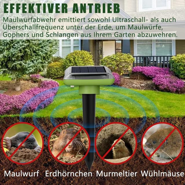 Detalle 2 de Outdoor Solar Ultrasonic Mole & Rodent Repellent (4 Pack) – Waterproof solar-powered ultrasonic deterrents