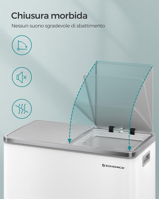 Detalle 2 de SONGMICS LTB60WT pattumiera 2 scomparti, 2x30 L