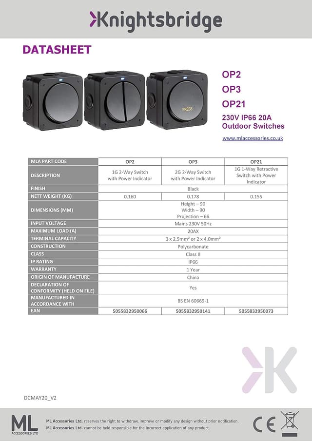 Thumbnail 2 de Knightsbridge OP2 Outdoor Weatherproof Switch