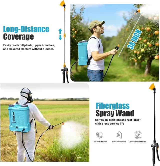 Detalle de SideKing Knapsack Sprayer 12L (Electric) with Makita 18V compatibility, telescopic wand, 5 nozzles, 80 PSI