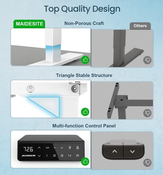 Thumbnail 6 de MAIDeSITe T2 Pro dual-motor adjustable height standing desk frame (white) with memory smart panel