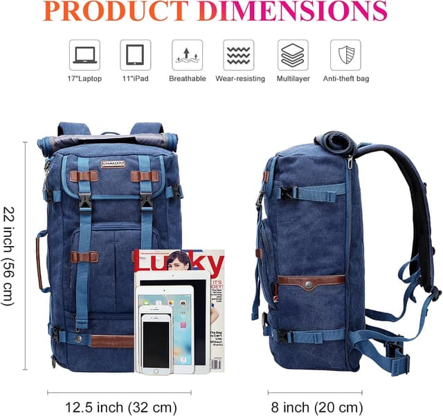 Thumbnail 6 de WITZMAN Reiserucksack Herren Canvas (A519-1) – Groß, dunkelblau, bis 16-Zoll-Laptop
