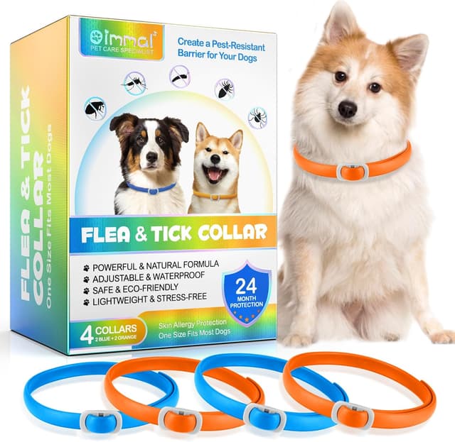 Detalle de Hundehalsband 4er-Set (60 cm) – verstellbar und wasserdicht, 24 Monate Schutz für kleine bis große Hunde (Orange & Blau)