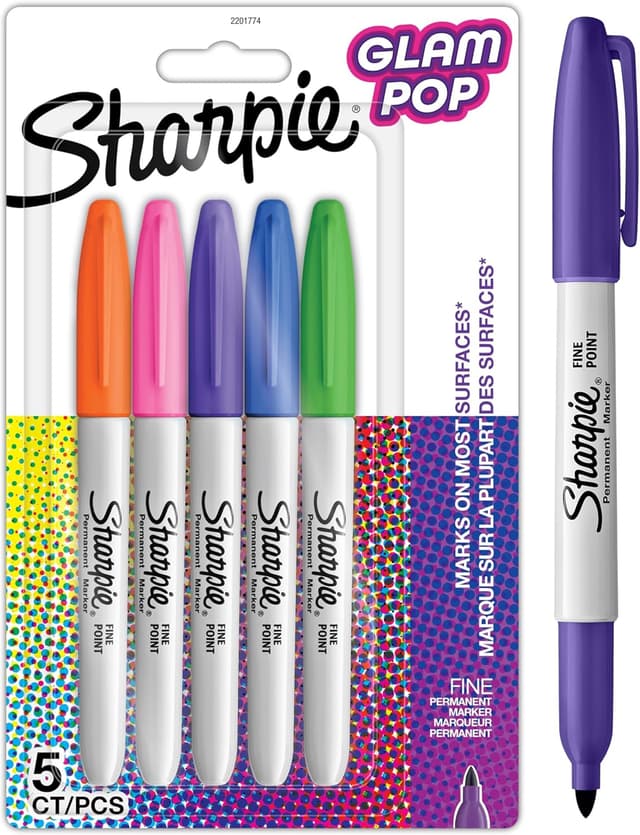 Detalle de Sharpie Glam Pop Permanent Markers (Fine Point) – Assorted Vibrant Colours, 5 Pack