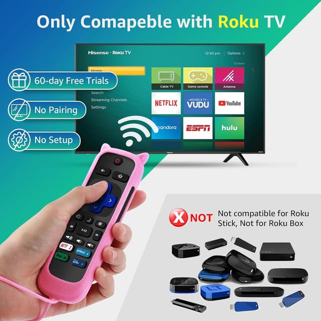Detalle 2 de (2+2 Packs) Roku TV Replacement Remote with Glow-in-the-Dark Silicone Covers