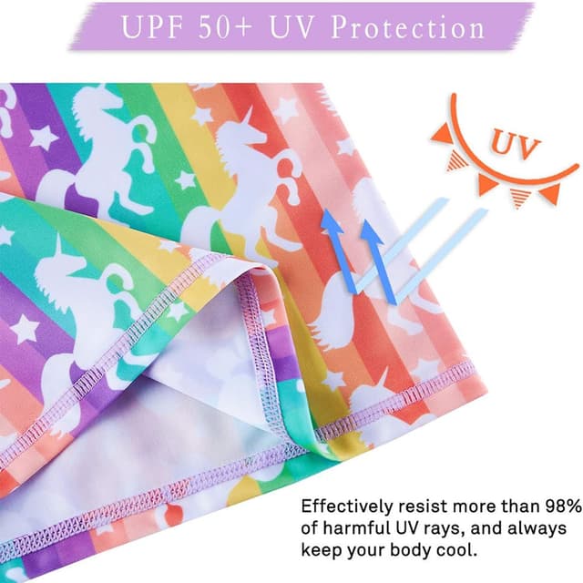 Detalle de Fanient Girls Kids Two-Piece Short Sleeve Swimsuit (UPF 50+), age 4–10